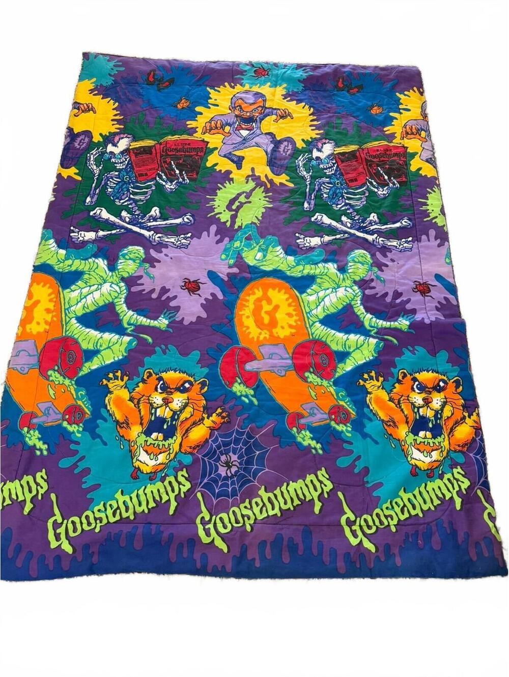 Vintage 90s R.L. Stine Goosebumps Twin Comforter Blanket Slappy Reversible